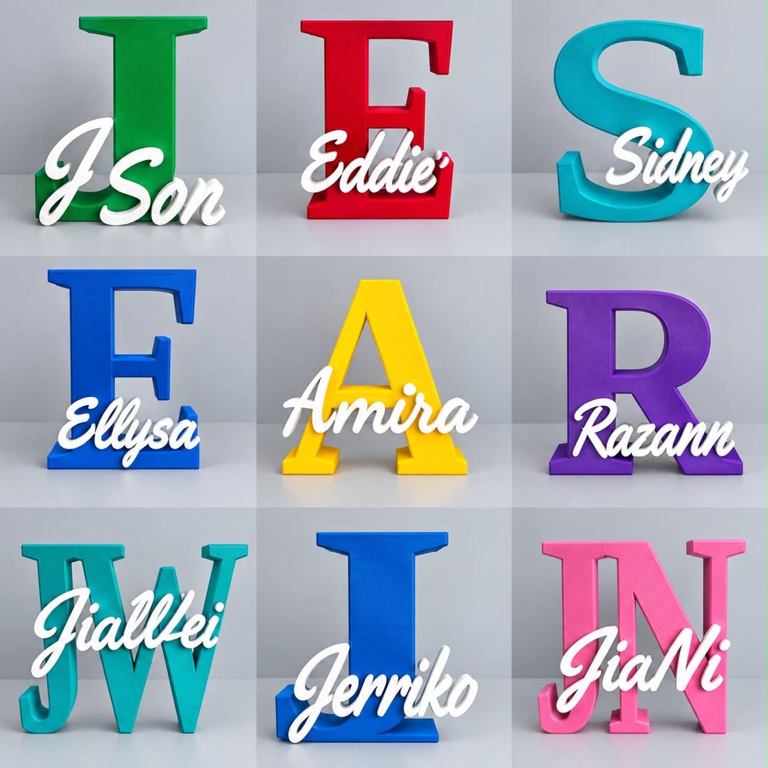 Custom initial and name standees in various colors for events and birthdays
